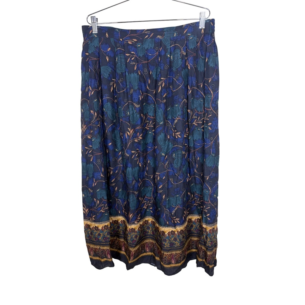 Sag Harbor Woman Vintage Blue Floral Paisley Rayon Maxi Skirt XL Elastic Waist